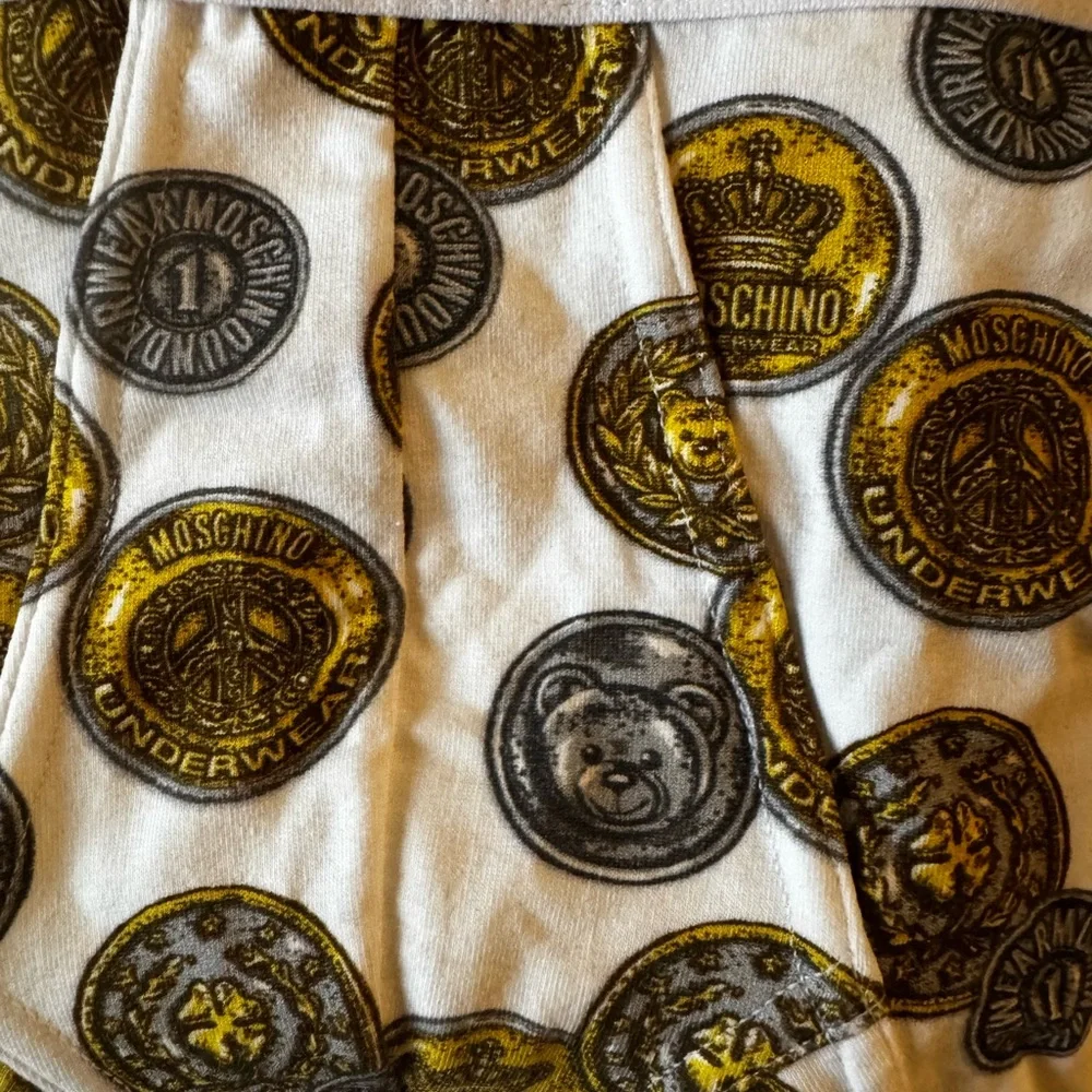 Moschino White and Gold Coin Print Boxer briefs trunks logo waistband men’s XS